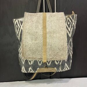 Myra Bag Upcycled Canvas and Cowhide Backbag Bag #5060